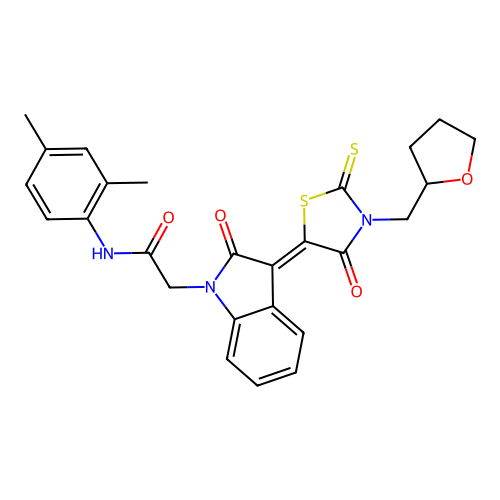 N-(2,4-dimethylphenyl)-2-[(3Z)-2-oxo-3-[4-oxo-3-(oxolan-2-ylmethyl)-2-sulfanylidene-1,3-thiazolidin-5-ylidene]indol-1-yl]acetamide structure