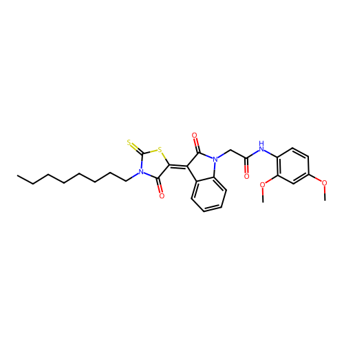 N-(2,4-dimethoxyphenyl)-2-[(3Z)-3-(3-octyl-4-oxo-2-thioxo-1,3-thiazolidin-5-ylidene)-2-oxo-2,3-dihydro-1H-indol-1-yl]acetamide structure