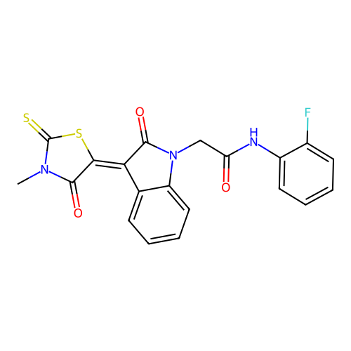 N-(2-fluorophenyl)-2-[(3Z)-3-(3-methyl-4-oxo-2-thioxo-1,3-thiazolidin-5-ylidene)-2-oxo-2,3-dihydro-1H-indol-1-yl]acetamide structure