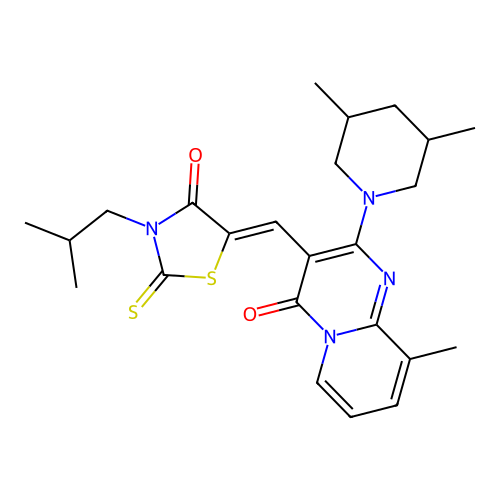 (5Z)-5-[[2-(3,5-dimethylpiperidin-1-yl)-9-methyl-4-oxopyrido[1,2-a]pyrimidin-3-yl]methylidene]-3-(2-methylpropyl)-2-sulfanylidene-1,3-thiazolidin-4-one structure