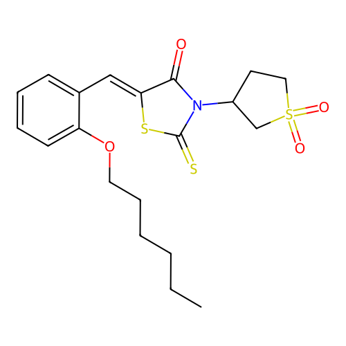 (Z)-3-(1,1-dioxidotetrahydrothiophen-3-yl)-5-(2-(hexyloxy)benzylidene)-2-thioxothiazolidin-4-one structure