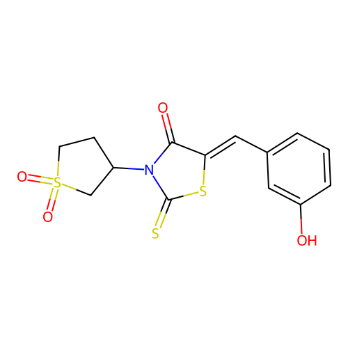 (Z)-3-(1,1-dioxidotetrahydrothiophen-3-yl)-5-(3-hydroxybenzylidene)-2-thioxothiazolidin-4-one structure