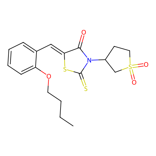 (Z)-5-(2-butoxybenzylidene)-3-(1,1-dioxidotetrahydrothiophen-3-yl)-2-thioxothiazolidin-4-one structure