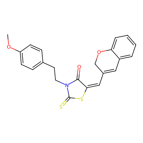 (E)-5-((2H-chromen-3-yl)methylene)-3-(4-methoxyphenethyl)-2-thioxothiazolidin-4-one structure