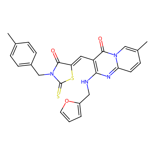 (5Z)-5-[(2-{[(FURAN-2-YL)METHYL]AMINO}-7-METHYL-4-OXO-4H-PYRIDO[1,2-A]PYRIMIDIN-3-YL)METHYLIDENE]-3-[(4-METHYLPHENYL)METHYL]-2-SULFANYLIDENE-1,3-THIAZOLIDIN-4-ONE structure