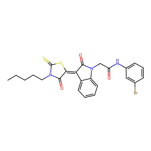 N-(3-bromophenyl)-2-[(3Z)-2-oxo-3-(4-oxo-3-pentyl-2-thioxo-1,3-thiazolidin-5-ylidene)-2,3-dihydro-1H-indol-1-yl]acetamide structure