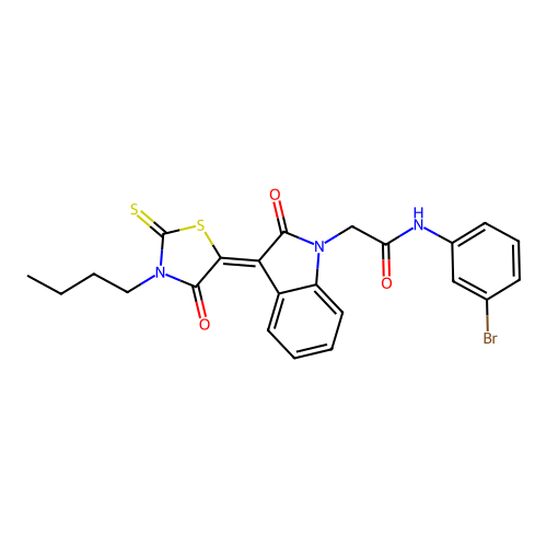 N-(3-bromophenyl)-2-[(3Z)-3-(3-butyl-4-oxo-2-thioxo-1,3-thiazolidin-5-ylidene)-2-oxo-2,3-dihydro-1H-indol-1-yl]acetamide structure