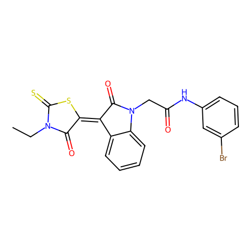 N-(3-bromophenyl)-2-[(3Z)-3-(3-ethyl-4-oxo-2-thioxo-1,3-thiazolidin-5-ylidene)-2-oxo-2,3-dihydro-1H-indol-1-yl]acetamide structure