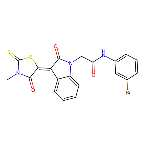 N-(3-bromophenyl)-2-[(3Z)-3-(3-methyl-4-oxo-2-thioxo-1,3-thiazolidin-5-ylidene)-2-oxo-2,3-dihydro-1H-indol-1-yl]acetamide structure