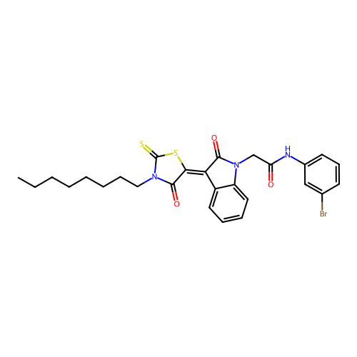 N-(3-bromophenyl)-2-[(3Z)-3-(3-octyl-4-oxo-2-thioxo-1,3-thiazolidin-5-ylidene)-2-oxo-2,3-dihydro-1H-indol-1-yl]acetamide structure