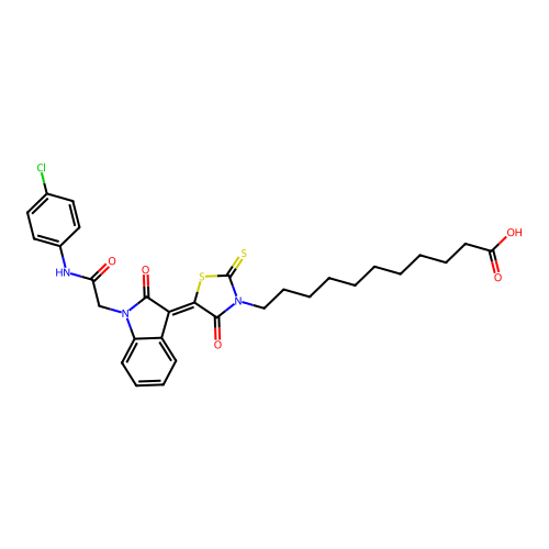 11-((5Z)-5-{1-[2-(4-CHLOROANILINO)-2-OXOETHYL]-2-OXO-1,2-DIHYDRO-3H-INDOL-3-YLIDENE}-4-OXO-2-THIOXO-1,3-THIAZOLIDIN-3-YL)UNDECANOIC ACID structure