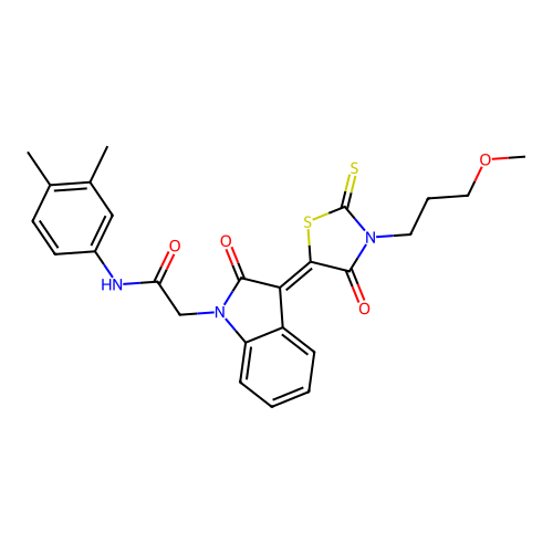 N-(3,4-dimethylphenyl)-2-{(3Z)-3-[3-(3-methoxypropyl)-4-oxo-2-thioxo-1,3-thiazolidin-5-ylidene]-2-oxo-2,3-dihydro-1H-indol-1-yl}acetamide structure