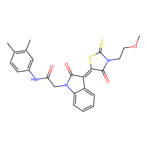 N-(3,4-dimethylphenyl)-2-{(3Z)-3-[3-(2-methoxyethyl)-4-oxo-2-thioxo-1,3-thiazolidin-5-ylidene]-2-oxo-2,3-dihydro-1H-indol-1-yl}acetamide structure