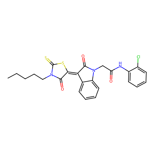 N-(2-chlorophenyl)-2-[(3Z)-2-oxo-3-(4-oxo-3-pentyl-2-thioxo-1,3-thiazolidin-5-ylidene)-2,3-dihydro-1H-indol-1-yl]acetamide structure