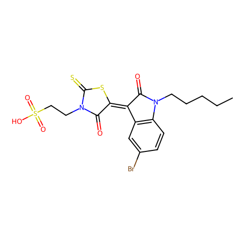 2-(5-(5-Bromo-2-oxo-1-pentylindolin-3-ylidene)-4-oxo-2-thioxothiazolidin-3-yl)ethanesulfonic acid structure
