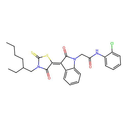 N-(2-chlorophenyl)-2-{(3Z)-3-[3-(2-ethylhexyl)-4-oxo-2-thioxo-1,3-thiazolidin-5-ylidene]-2-oxo-2,3-dihydro-1H-indol-1-yl}acetamide structure