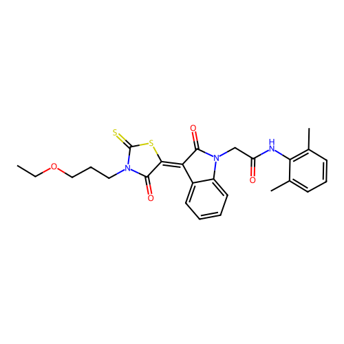N-(2,6-dimethylphenyl)-2-{(3Z)-3-[3-(3-ethoxypropyl)-4-oxo-2-thioxo-1,3-thiazolidin-5-ylidene]-2-oxo-2,3-dihydro-1H-indol-1-yl}acetamide structure