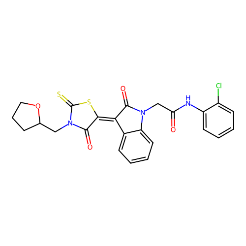 N-(2-CHLOROPHENYL)-2-{(3Z)-2-OXO-3-[4-OXO-3-(TETRAHYDRO-2-FURANYLMETHYL)-2-THIOXO-1,3-THIAZOLIDIN-5-YLIDENE]-2,3-DIHYDRO-1H-INDOL-1-YL}ACETAMIDE structure