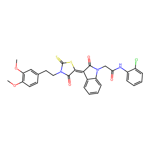 N-(2-CHLOROPHENYL)-2-((3Z)-3-{3-[2-(3,4-DIMETHOXYPHENYL)ETHYL]-4-OXO-2-THIOXO-1,3-THIAZOLIDIN-5-YLIDENE}-2-OXO-2,3-DIHYDRO-1H-INDOL-1-YL)ACETAMIDE structure