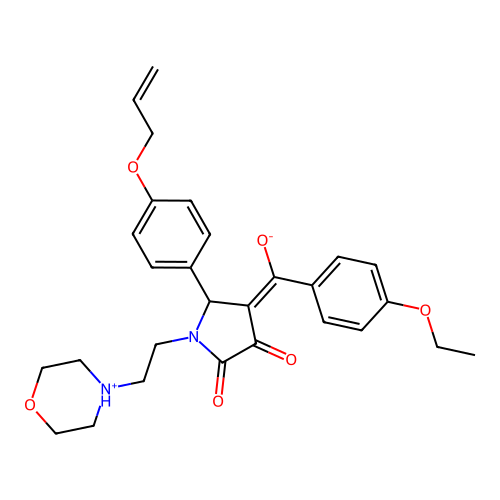 (E)-(4-ethoxyphenyl)-[1-(2-morpholin-4-ium-4-ylethyl)-4,5-dioxo-2-(4-prop-2-enoxyphenyl)pyrrolidin-3-ylidene]methanolate structure
