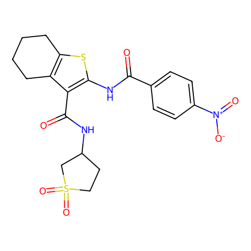 N-(1,1-dioxidotetrahydro-3-thienyl)-2-[(4-nitrobenzoyl)amino]-4,5,6,7-tetrahydro-1-benzothiophene-3-carboxamide structure