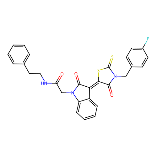 2-{(3Z)-3-[3-(4-fluorobenzyl)-4-oxo-2-thioxo-1,3-thiazolidin-5-ylidene]-2-oxo-2,3-dihydro-1H-indol-1-yl}-N-(2-phenylethyl)acetamide structure