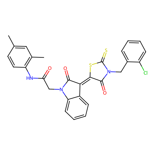 2-{(3Z)-3-[3-(2-chlorobenzyl)-4-oxo-2-thioxo-1,3-thiazolidin-5-ylidene]-2-oxo-2,3-dihydro-1H-indol-1-yl}-N-(2,4-dimethylphenyl)acetamide structure