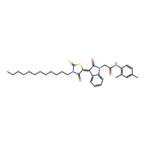 N-(2,4-dimethylphenyl)-2-[(3Z)-3-(3-dodecyl-4-oxo-2-thioxo-1,3-thiazolidin-5-ylidene)-2-oxo-2,3-dihydro-1H-indol-1-yl]acetamide structure