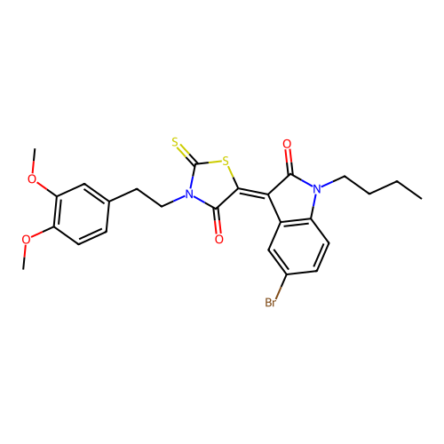 5-(5-Bromo-1-butyl-2-oxoindolin-3-ylidene)-3-(3,4-dimethoxyphenethyl)-2-thioxothiazolidin-4-one structure
