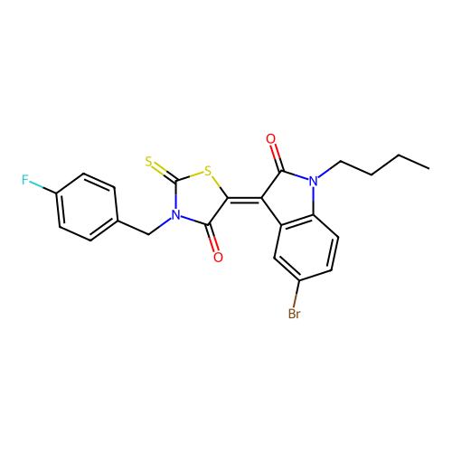 5-(5-Bromo-1-butyl-2-oxoindolin-3-ylidene)-3-(4-fluorobenzyl)-2-thioxothiazolidin-4-one structure