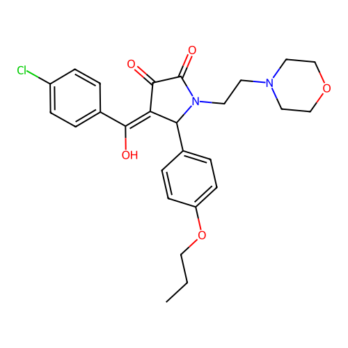 (4E)-4-[(4-chlorophenyl)-hydroxymethylidene]-1-(2-morpholin-4-ylethyl)-5-(4-propoxyphenyl)pyrrolidine-2,3-dione structure