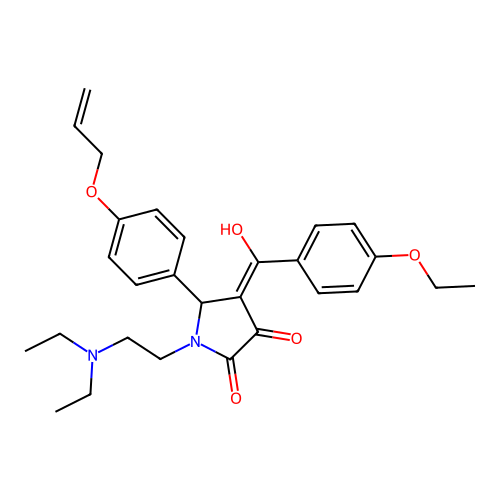 (4E)-1-(2-diethylaminoethyl)-4-[(4-ethoxyphenyl)-hydroxymethylidene]-5-(4-prop-2-enoxyphenyl)pyrrolidine-2,3-dione structure