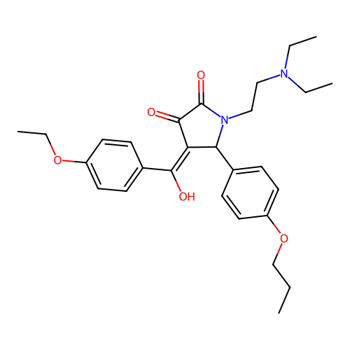(4E)-1-(2-diethylaminoethyl)-4-[(4-ethoxyphenyl)-hydroxymethylidene]-5-(4-propoxyphenyl)pyrrolidine-2,3-dione structure