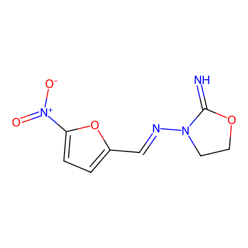 3-[(E)-(5-nitrofuran-2-yl)methylideneamino]-1,3-oxazolidin-2-imine structure