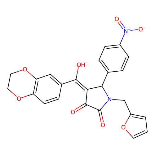 (4E)-4-[2,3-dihydro-1,4-benzodioxin-6-yl(hydroxy)methylidene]-1-(furan-2-ylmethyl)-5-(4-nitrophenyl)pyrrolidine-2,3-dione structure