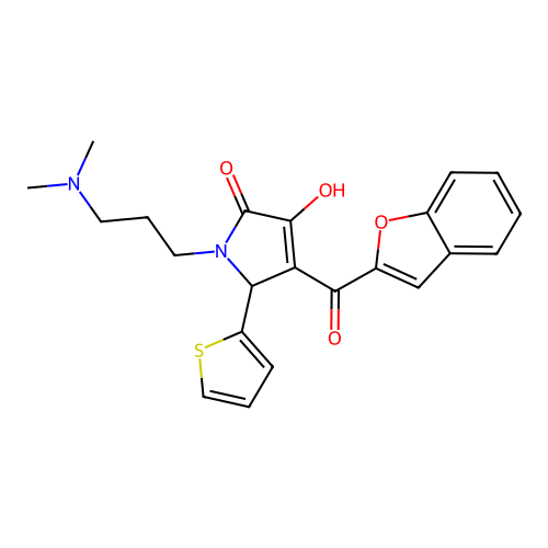 (4E)-4-[1-benzofuran-2-yl(hydroxy)methylidene]-1-[3-(dimethylamino)propyl]-5-(thiophen-2-yl)pyrrolidine-2,3-dione structure