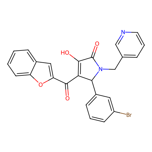 (4E)-4-[1-benzofuran-2-yl(hydroxy)methylidene]-5-(3-bromophenyl)-1-(pyridin-3-ylmethyl)pyrrolidine-2,3-dione structure