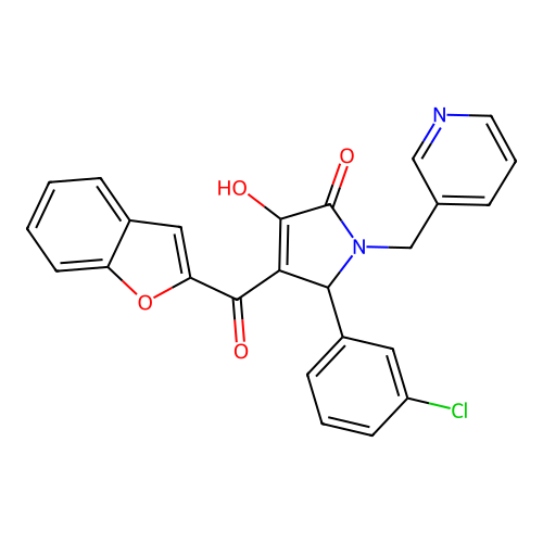 (4E)-4-[1-benzofuran-2-yl(hydroxy)methylidene]-5-(3-chlorophenyl)-1-(pyridin-3-ylmethyl)pyrrolidine-2,3-dione structure