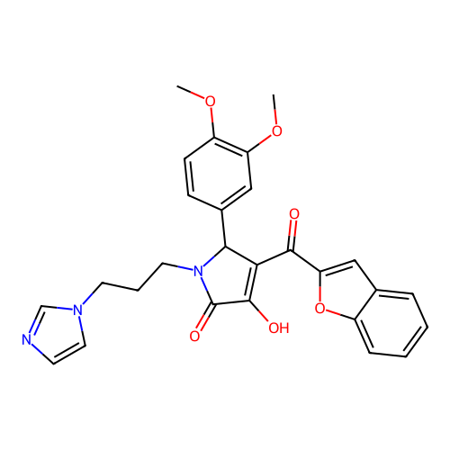 1-(3-(1H-imidazol-1-yl)propyl)-4-(benzofuran-2-carbonyl)-5-(3,4-dimethoxyphenyl)-3-hydroxy-1H-pyrrol-2(5H)-one structure