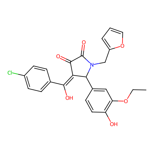 (4E)-4-[(4-chlorophenyl)(hydroxy)methylidene]-5-(3-ethoxy-4-hydroxyphenyl)-1-(furan-2-ylmethyl)pyrrolidine-2,3-dione structure