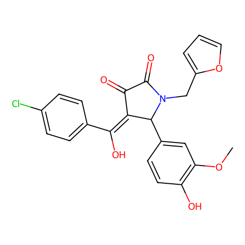 (4E)-4-[(4-chlorophenyl)(hydroxy)methylidene]-1-(furan-2-ylmethyl)-5-(4-hydroxy-3-methoxyphenyl)pyrrolidine-2,3-dione structure