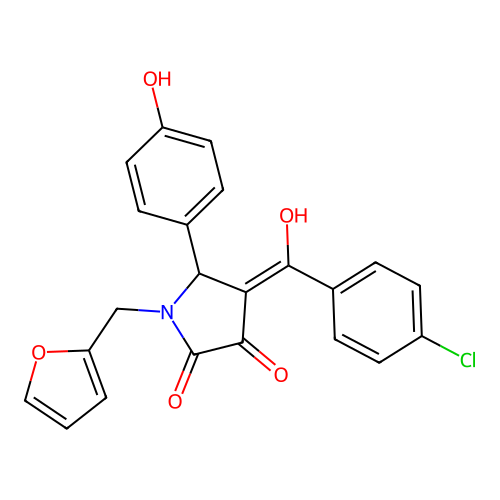 (4E)-4-[(4-chlorophenyl)(hydroxy)methylidene]-1-(furan-2-ylmethyl)-5-(4-hydroxyphenyl)pyrrolidine-2,3-dione structure