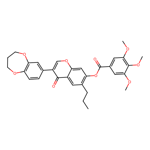 3-(3,4-dihydro-2H-1,5-benzodioxepin-7-yl)-4-oxo-6-propyl-4H-chromen-7-yl 3,4,5-trimethoxybenzoate structure