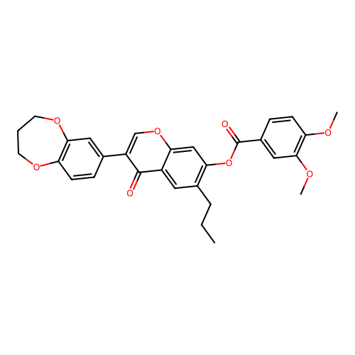 3-(3,4-dihydro-2H-1,5-benzodioxepin-7-yl)-4-oxo-6-propyl-4H-chromen-7-yl 3,4-dimethoxybenzoate structure