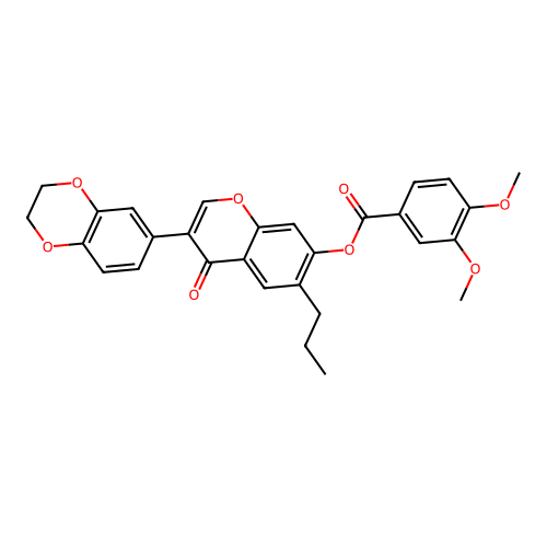 [3-(2,3-dihydro-1,4-benzodioxin-6-yl)-4-oxo-6-propylchromen-7-yl] 3,4-dimethoxybenzoate structure