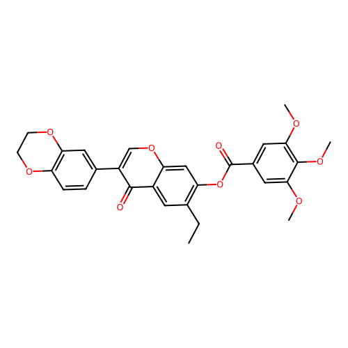 [3-(2,3-dihydro-1,4-benzodioxin-6-yl)-6-ethyl-4-oxochromen-7-yl] 3,4,5-trimethoxybenzoate structure