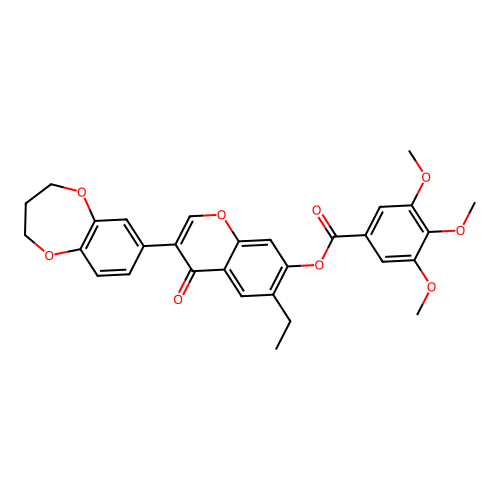 3-(3,4-dihydro-2H-1,5-benzodioxepin-7-yl)-6-ethyl-4-oxo-4H-chromen-7-yl 3,4,5-trimethoxybenzoate structure
