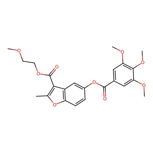2-methoxyethyl 2-methyl-5-((3,4,5-trimethoxybenzoyl)oxy)benzofuran-3-carboxylate structure