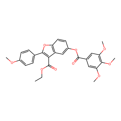 3-(ethoxycarbonyl)-2-(4-methoxyphenyl)benzo[b]furan-5-yl 3,4,5-trimethoxybenzo ate structure