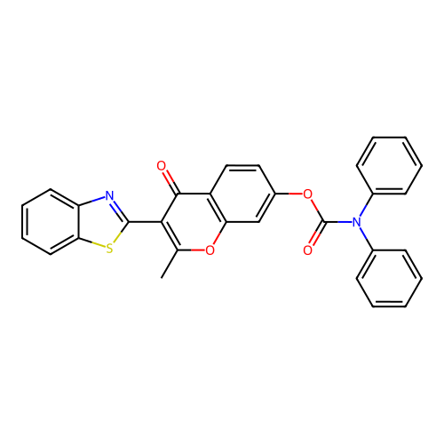 3-(1,3-benzothiazol-2-yl)-2-methyl-4-oxo-4H-chromen-7-yl diphenylcarbamate structure